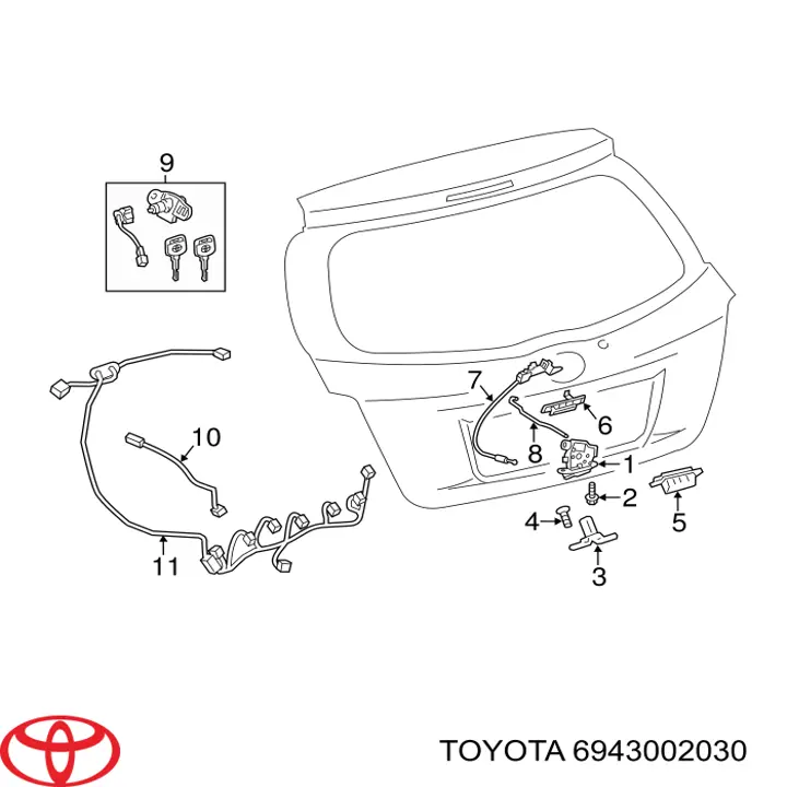 Gozno de garra (parte complementar) de fecho da porta traseira (de bagageiro, 3ª/5ª) para Toyota Yaris (P21)