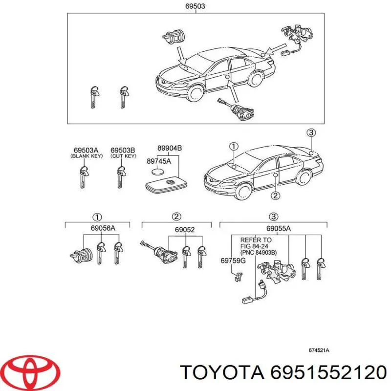 6951552120 Toyota ключ-заготовка