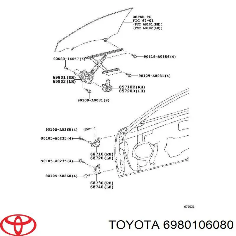6980106080 Toyota Механизм подъема стекол