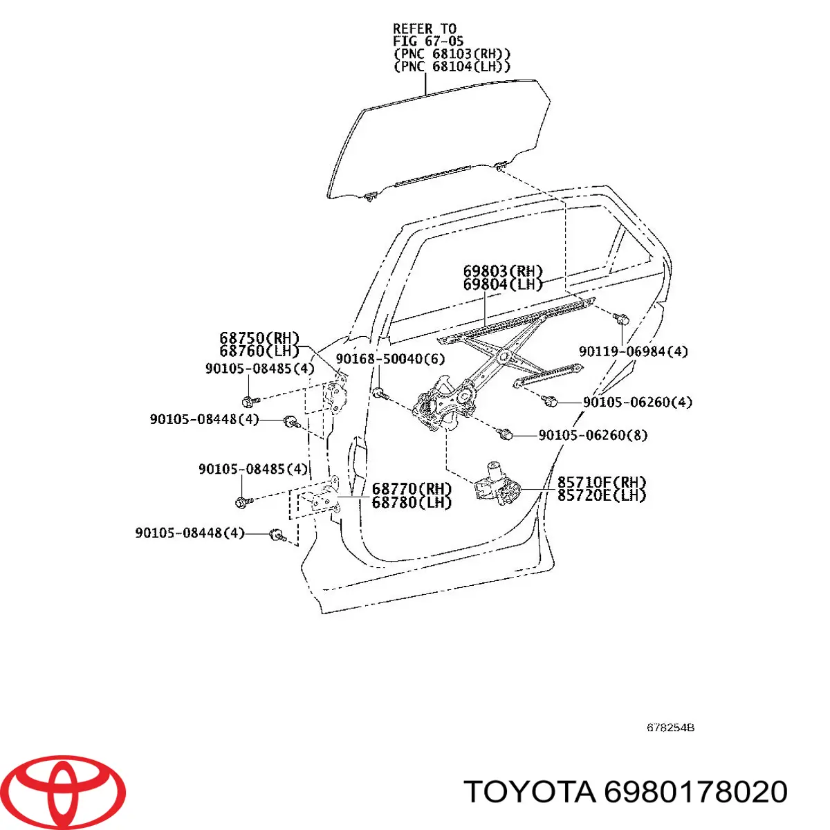 Механизм стеклоподъемника двери задней правой 6980178020 Toyota