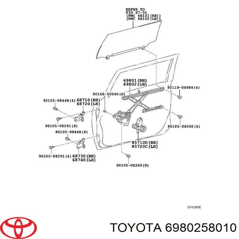 6980258010 Toyota механизм стеклоподъемника двери передней левой