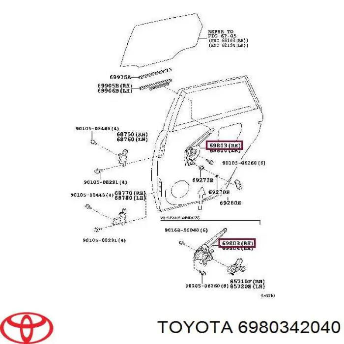 Купить 6980342040 Toyota Механизм стеклоподъемника двери задней правой