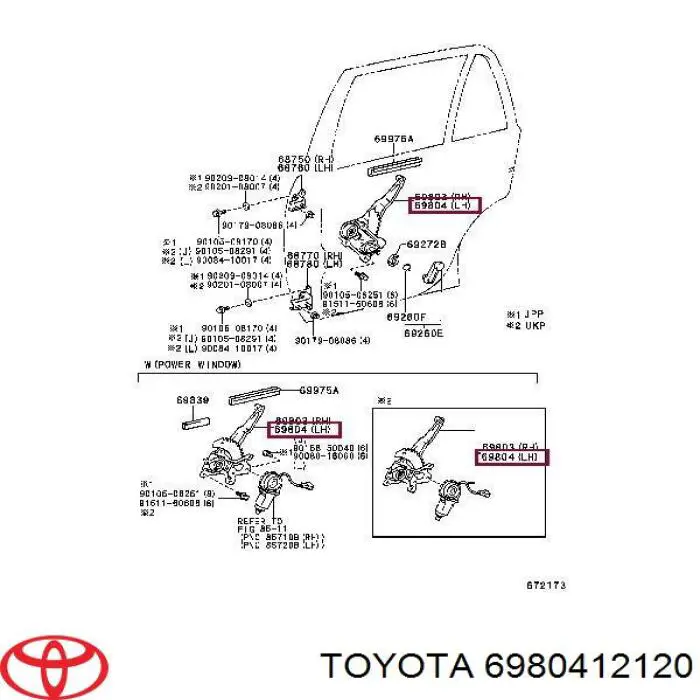 6980412120 Toyota механизм стеклоподъемника двери задней левой