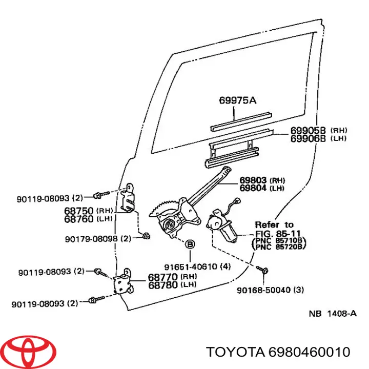Механизм стеклоподъемника двери задней левой на Toyota Land Cruiser 80 