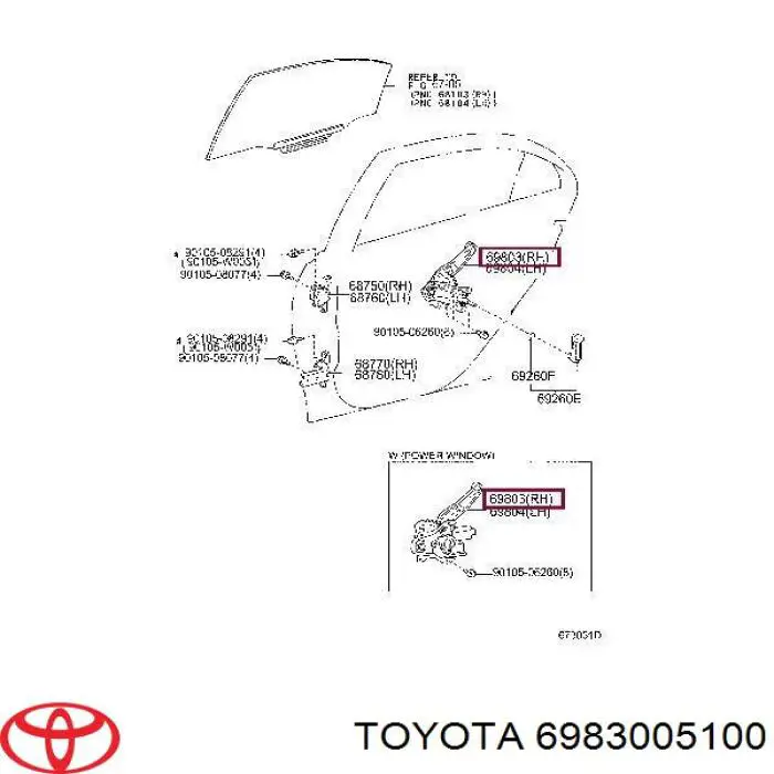 Механизм стеклоподъемника двери задней правой TOYOTA 6983005100