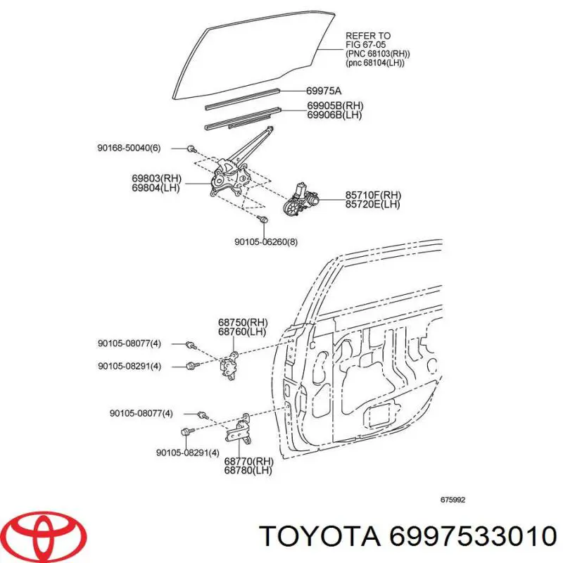 Compactador interno de vidro da porta traseira (chapa) para Toyota Camry (V40)