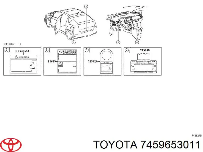 Etiqueta lateral do cinto de segurança (AIR BAG) para Toyota Auris (E15)
