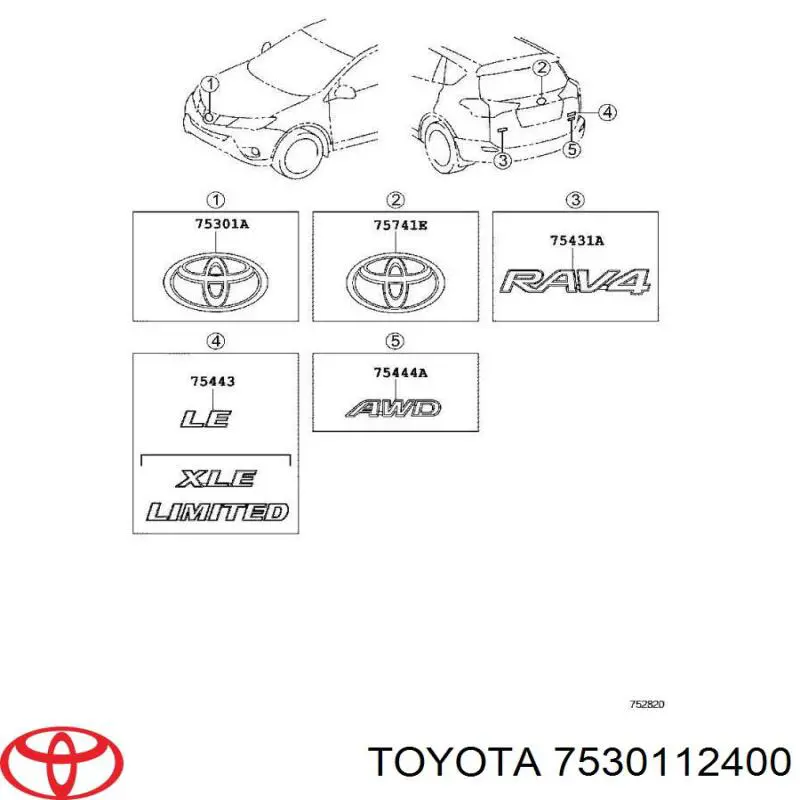 7530112400 Toyota эмблема решетки радиатора