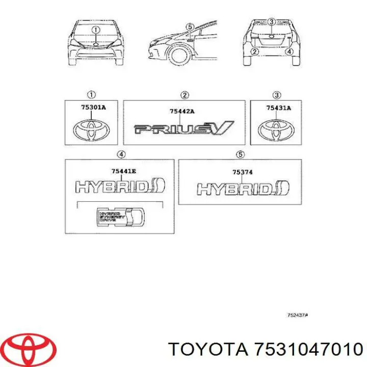 7531047010 Toyota emblema da capota