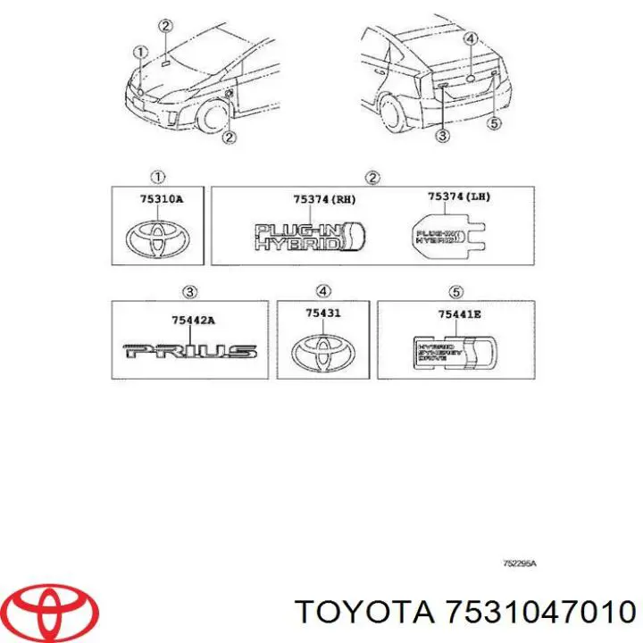 Эмблема капота Toyota 7531047010 цена, от 27.60 USD