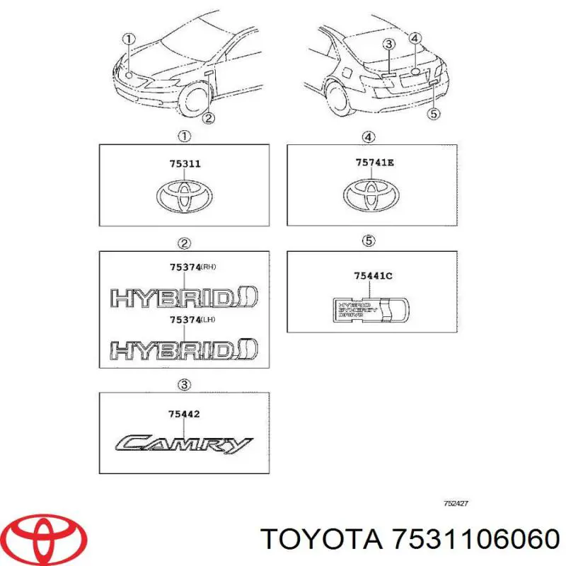 Эмблема капота Toyota 7531106060 цена, от 11.56 USD