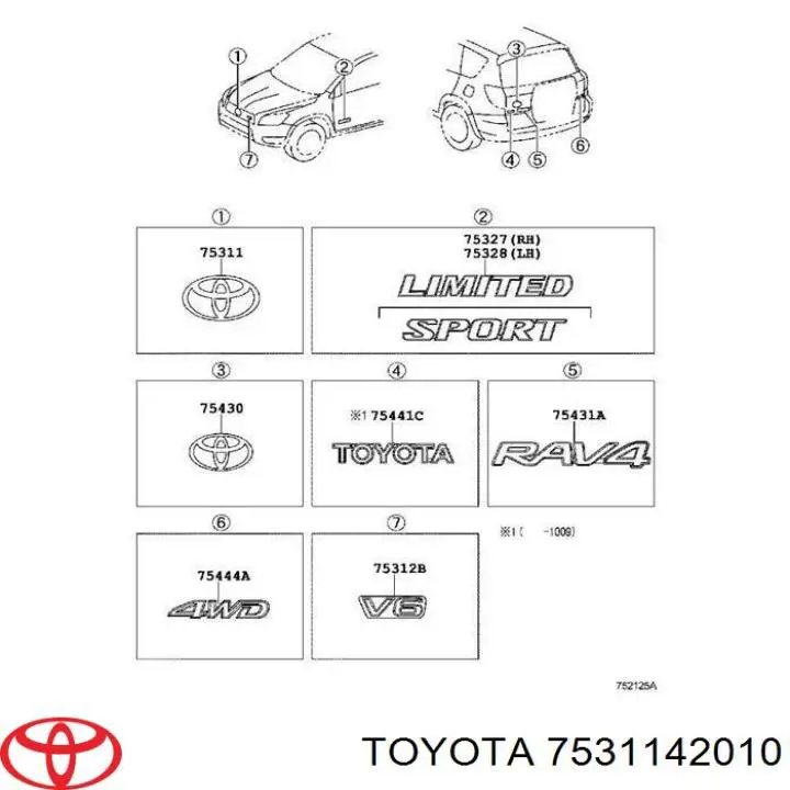 7531142010 Toyota эмблема решетки радиатора