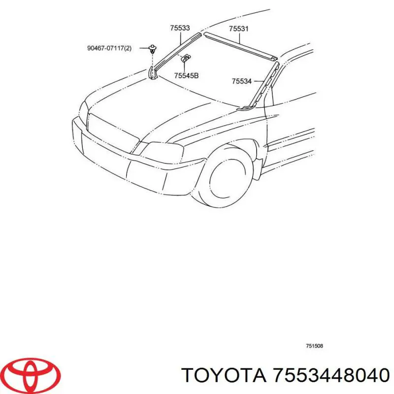 7553448040 Toyota молдинг лобового стекла левый