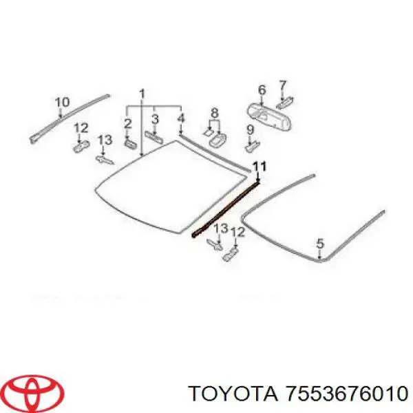 7553676010 Toyota Молдинг ветрового стекла левый