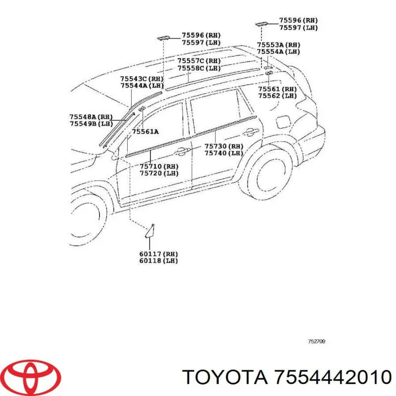 Moldura esquerda de pára-brisas para Toyota RAV4 (A3)