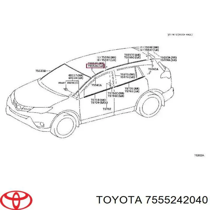 Moldura dianteira esquerda do teto para Toyota RAV4 (A4)