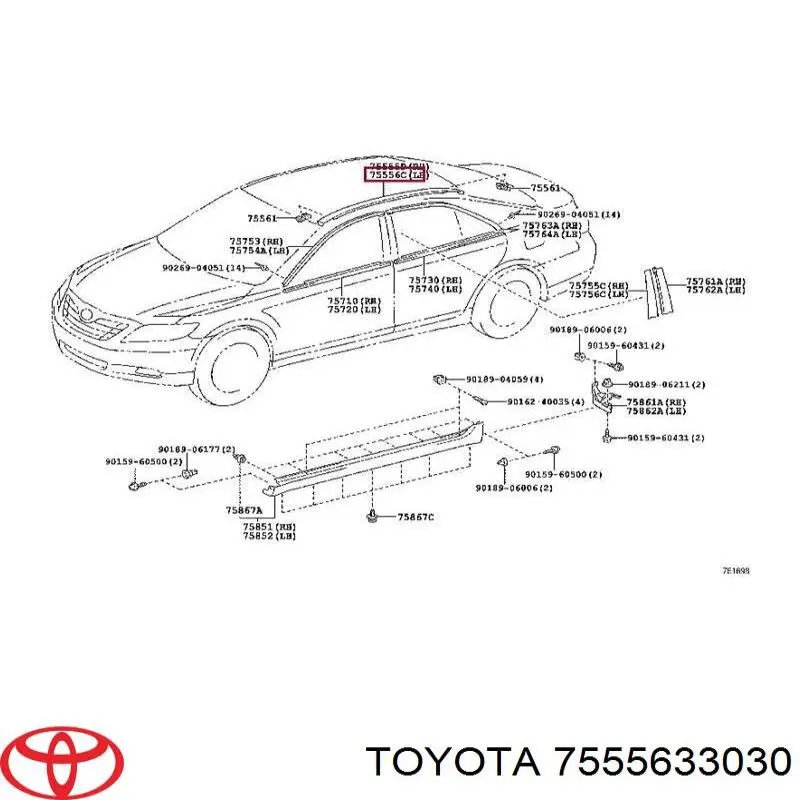 Молдинг крыши левый на Toyota Camry HYBRID 