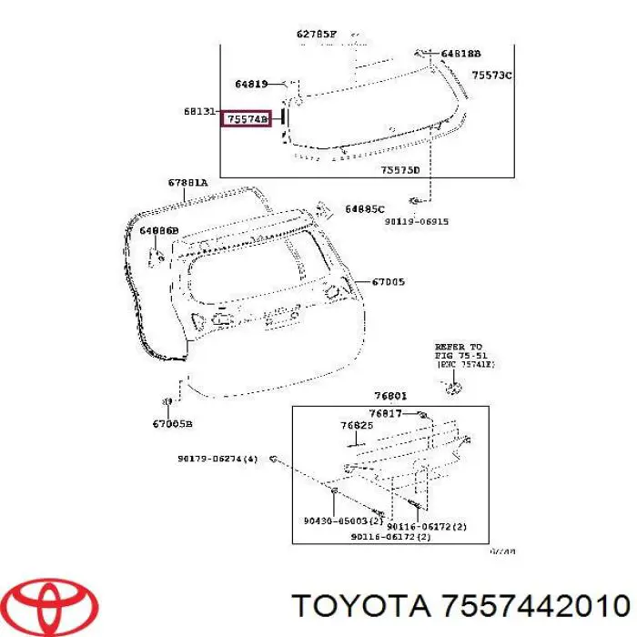 Moldura de vidro traseiro esquerdo para Toyota RAV4 (A4)