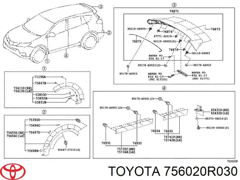 Купить 756020R030 Toyota Расширитель переднего крыла, левый