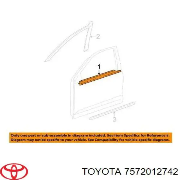 Moldura de la puerta delantera izquierda 7572012742 Toyota