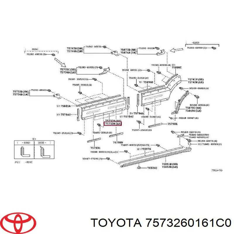 7573260161C0 Toyota moldura da porta dianteira esquerda