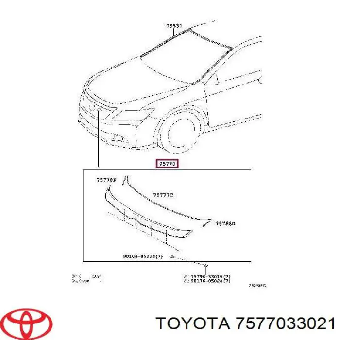 Молдинг капота 7577033021 Toyota