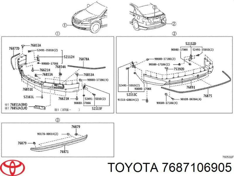 7687106905 Toyota spoiler do pára-choque traseiro