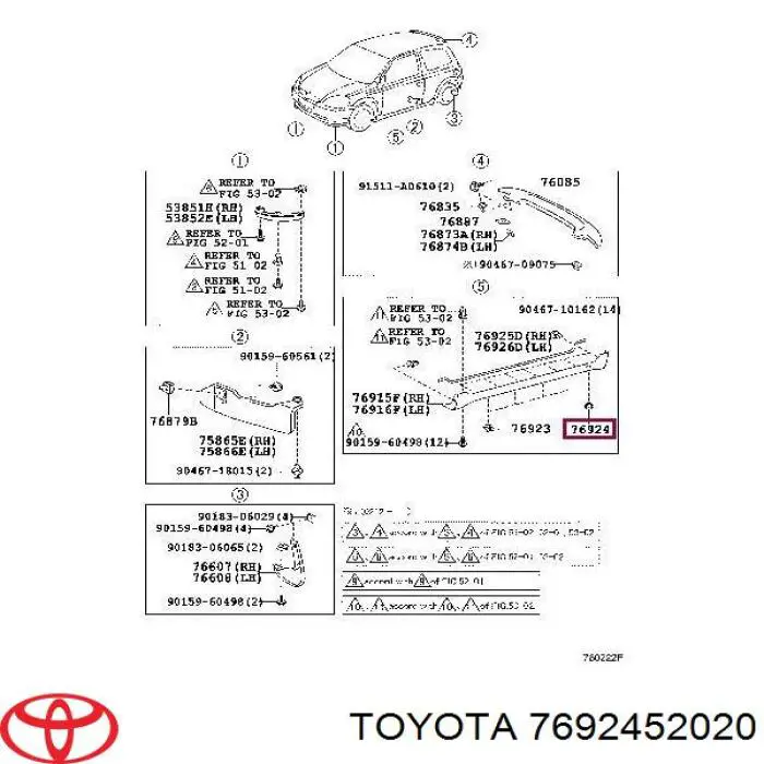7692452020 Toyota cápsula (prendedor de fixação de placas sobrepostas do acesso)