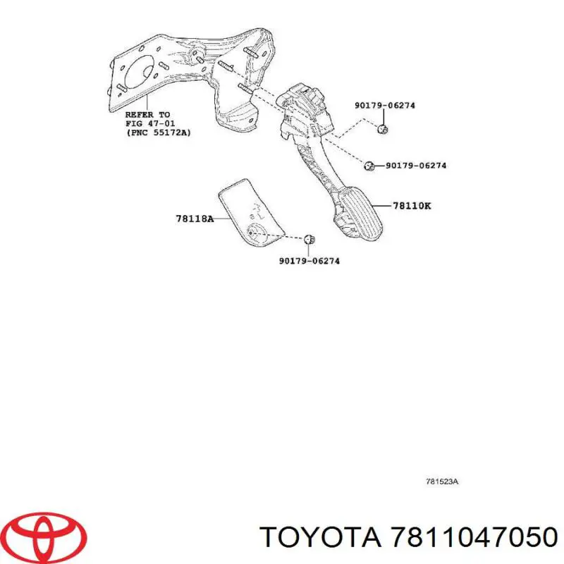 Педаль газа (акселератора) Toyota 7811047050 цена, от 20.32 USD
