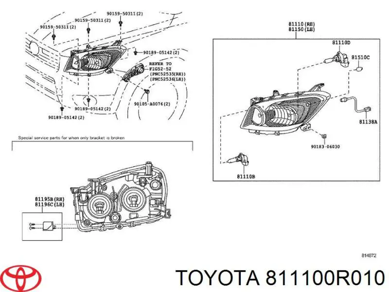 811100R010 Toyota Фара передняя правая