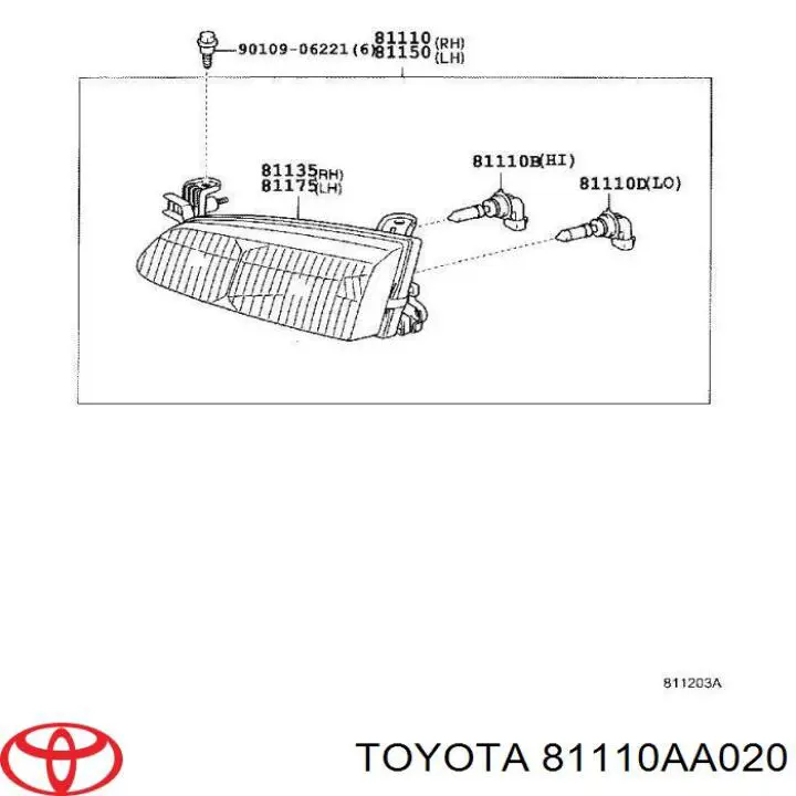 Фара правая 81110AA020 Toyota