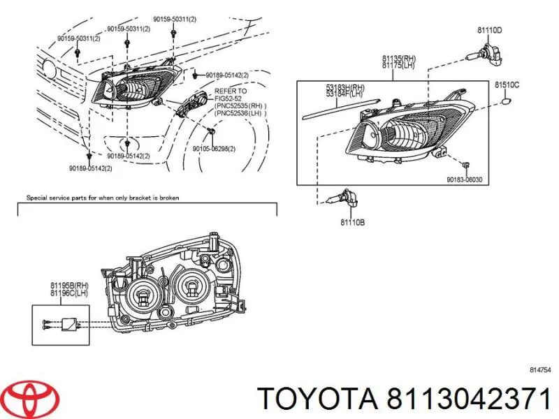 Правая блок фара Toyota 8113042370 цена, от 126.69 USD