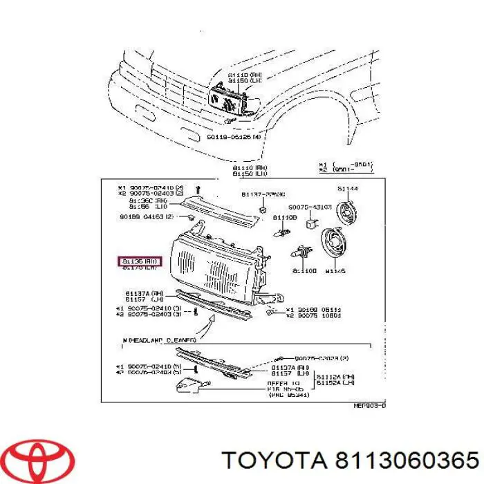 8113060365 Toyota luz direita