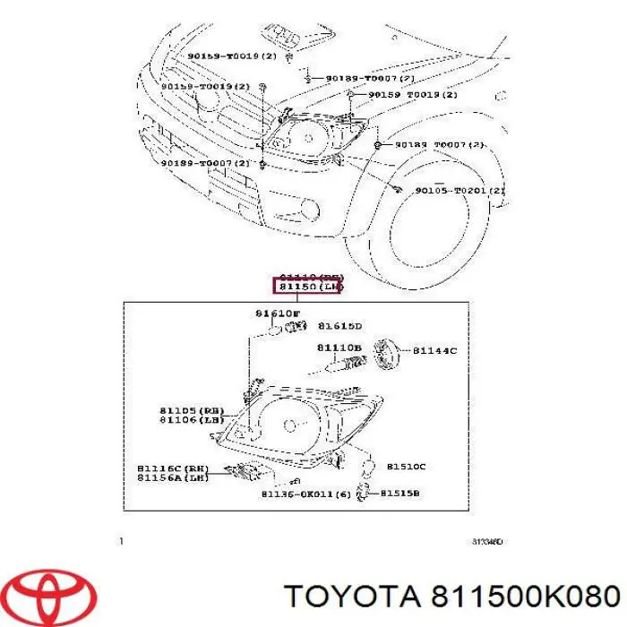 Купить 811500K080 Toyota Фара левая передняя