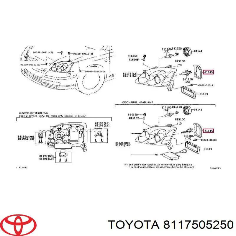 8117505250 Toyota tampão (grelha das luzes de nevoeiro do pára-choque dianteiro direito)