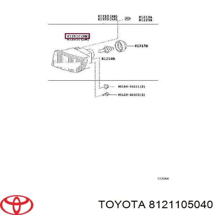 Стекло фары противотуманной правой Toyota 8121105040