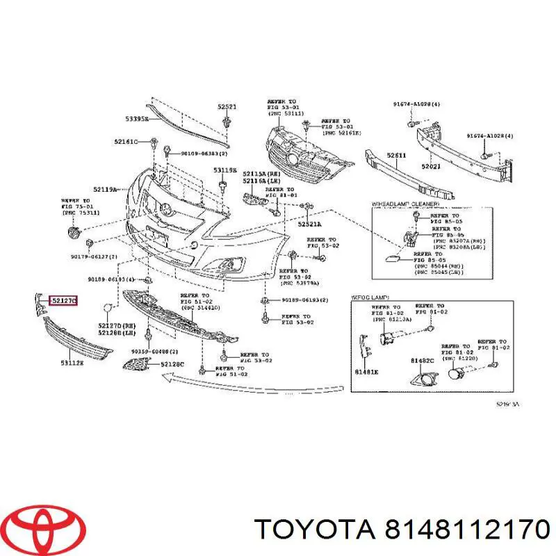 8148112170 Toyota tampão (grelha das luzes de nevoeiro do pára-choque dianteiro direito)