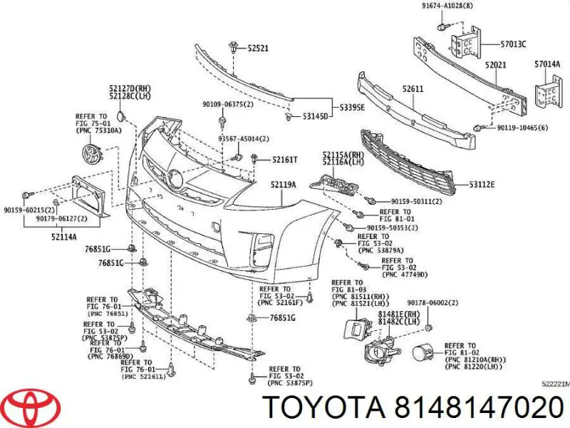 8148147020 Toyota grelha direita do pára-choque dianteiro