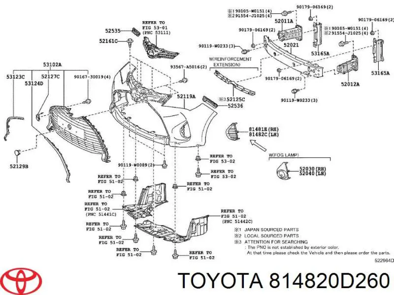 814820D260 Toyota grelha esquerda do pára-choque dianteiro