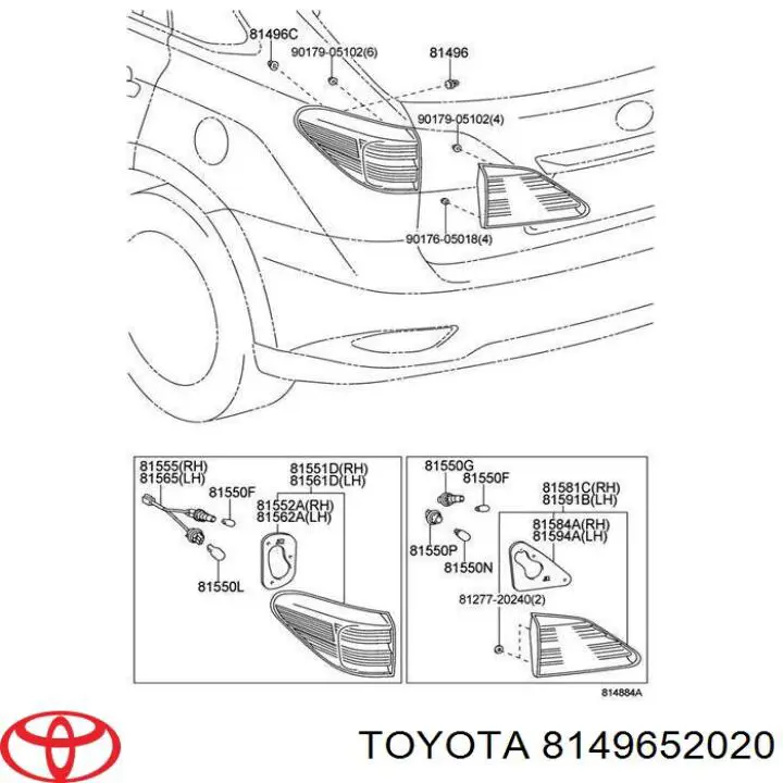 8149652020 Toyota braçadeira de fixação da luz traseira