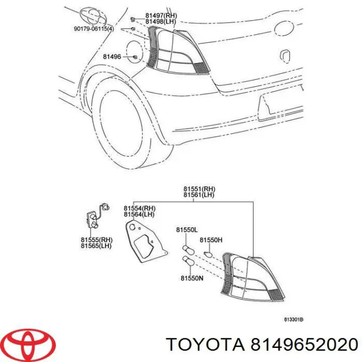 Clip de atadura de una linterna trasera 8149652020 Toyota/Lexus