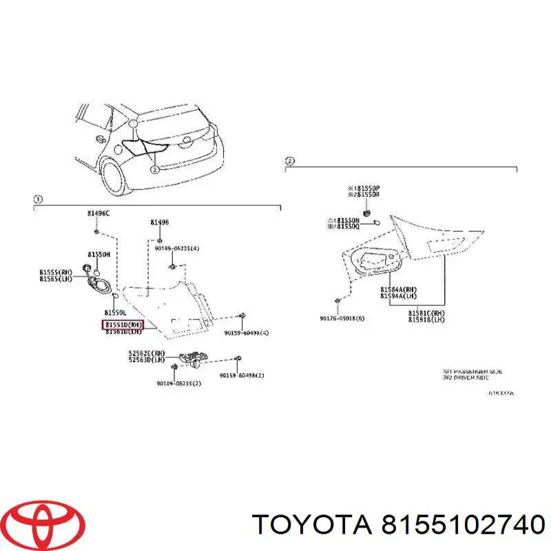 8155102740 Toyota Задний правый внешний фонарь