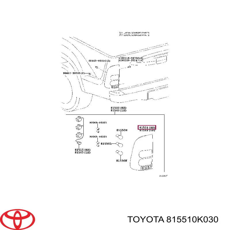 Фонарь задний правый 815510K030 Toyota