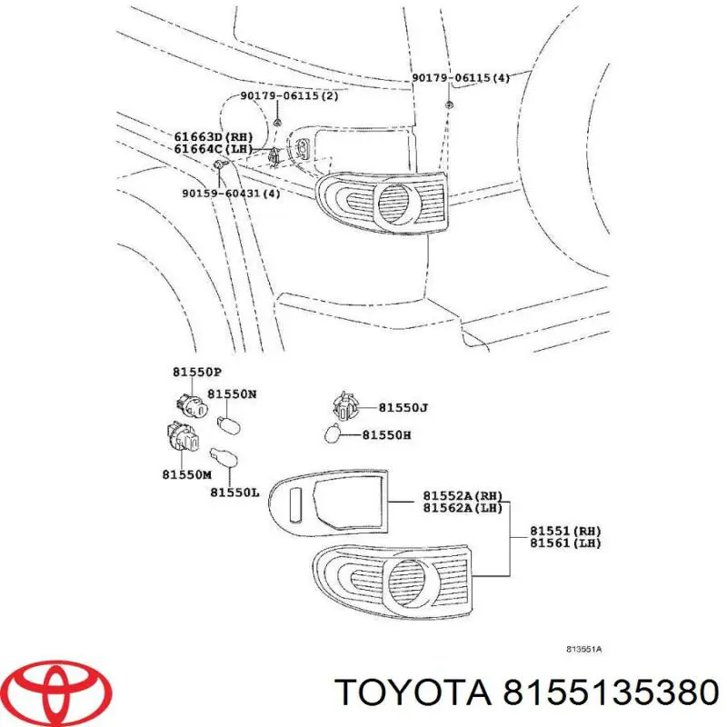 Фонарь задний правый 8155135380 Toyota