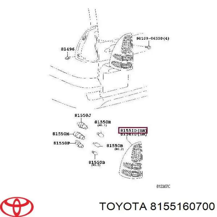 Piloto posterior derecho 8155160700 Toyota