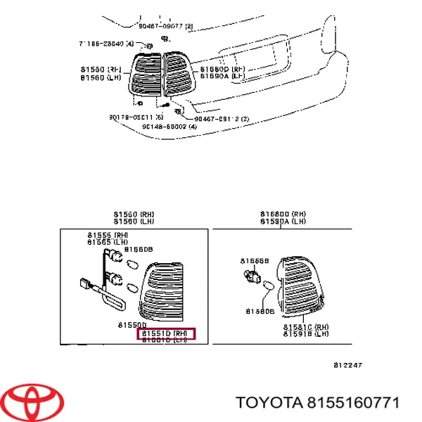 8155160770 Toyota фонарь задний правый внешний