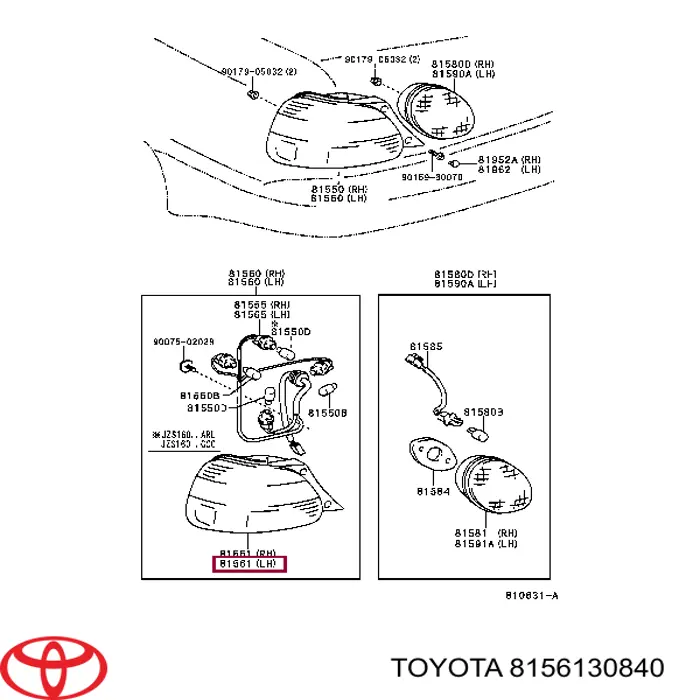 Стекло фонаря заднего левого 8156130840 Toyota