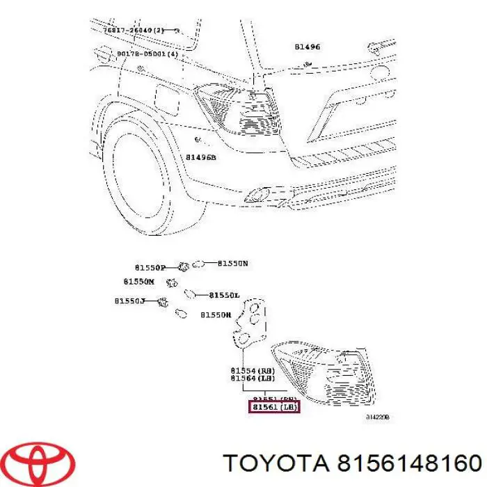Задняя левая фара Toyota Highlander I HYBRID внедорожник (U2) (2005 - 2007) цена, от 324.70 USD
