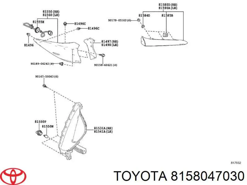 8158047030 Toyota Фара задняя правая внутренняя