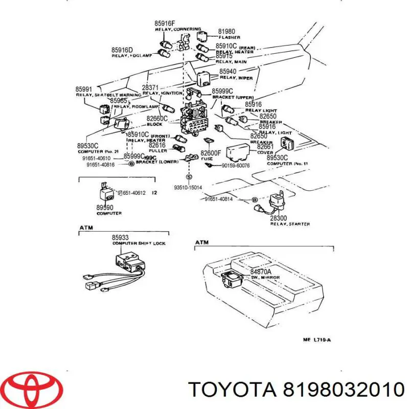 Relé, piloto intermitente 8198032010 Toyota